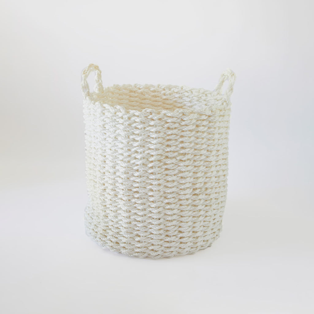 Hand-woven White Outdoor Rope Basket With Handles - Small