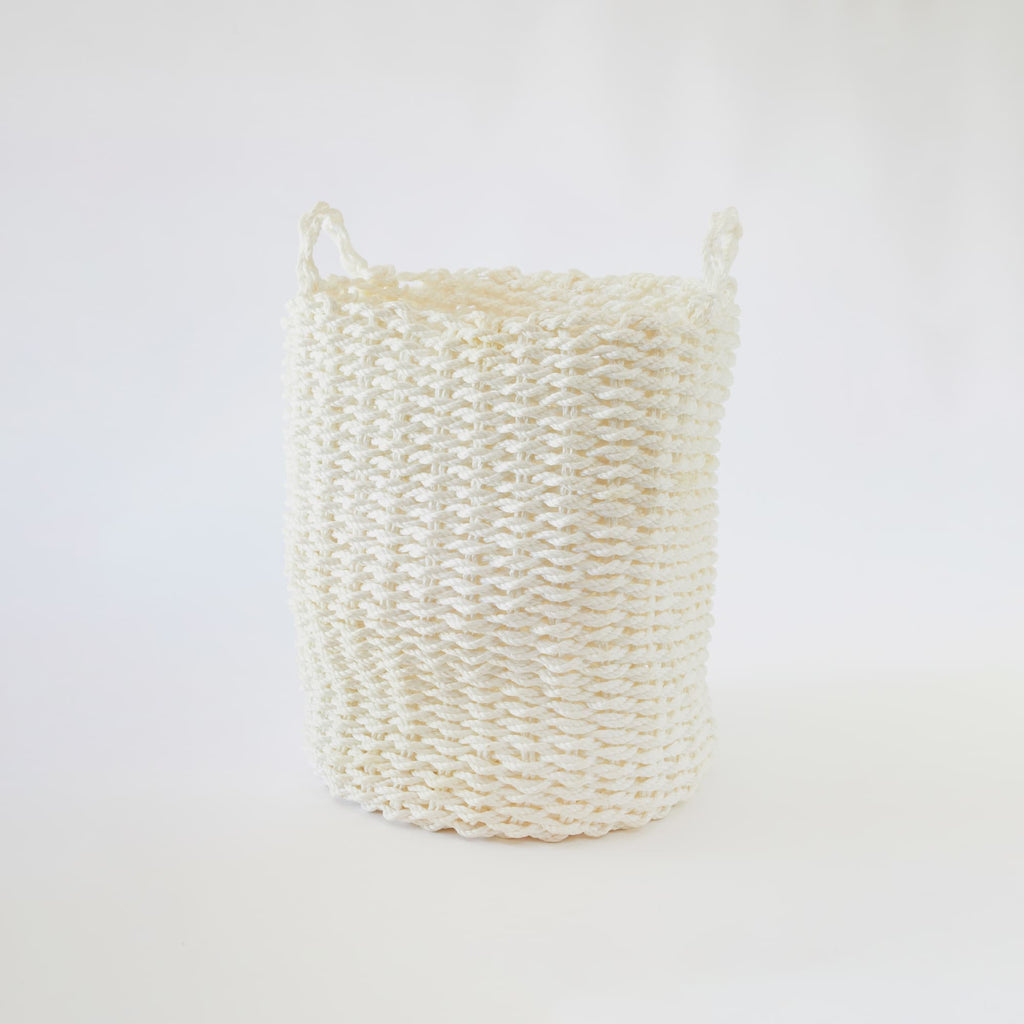 Hand-woven White Outdoor Rope Basket With Handles - Large