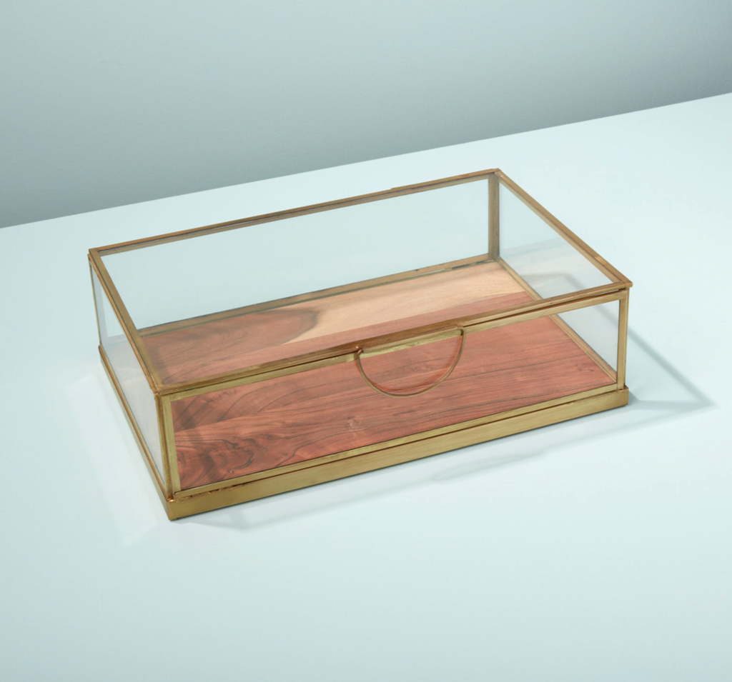 Glass Display Case with Wooden Base